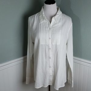 Lucky Brand Crinkle Cotton Button Down Top